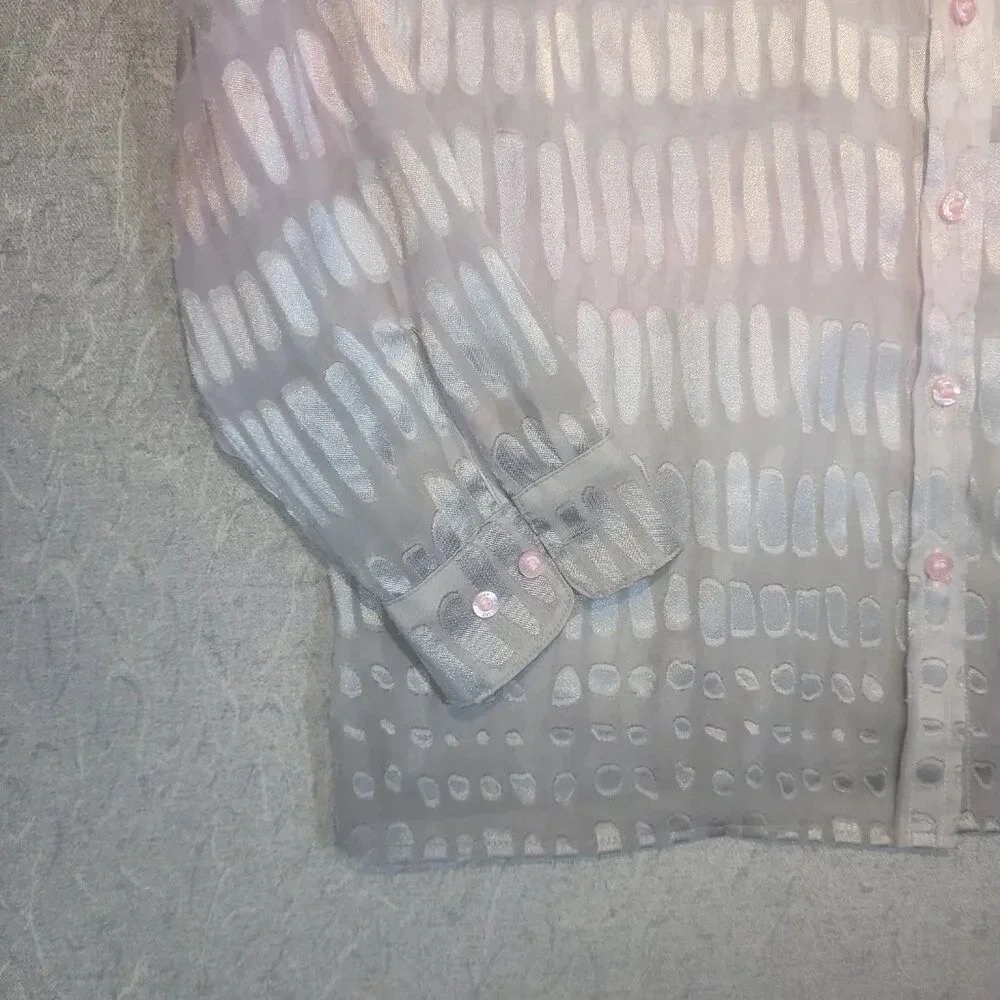 Tan Jay Women's Petite Pink Sheer Long  Sleeve Button Down Blouse Size 12P - Picture 6 of 10